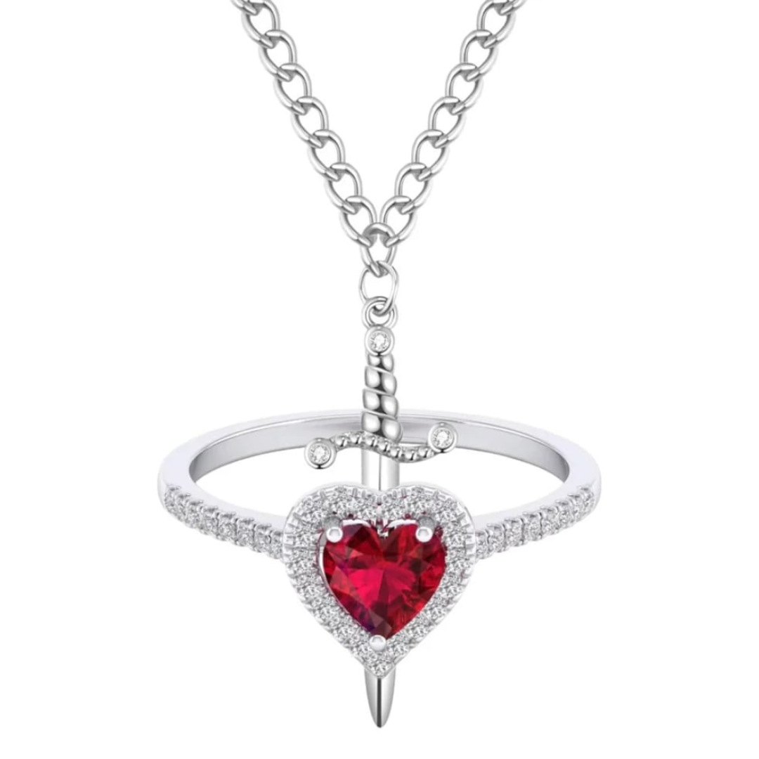 Embossed Red Heart Ring & Sword Bracelet