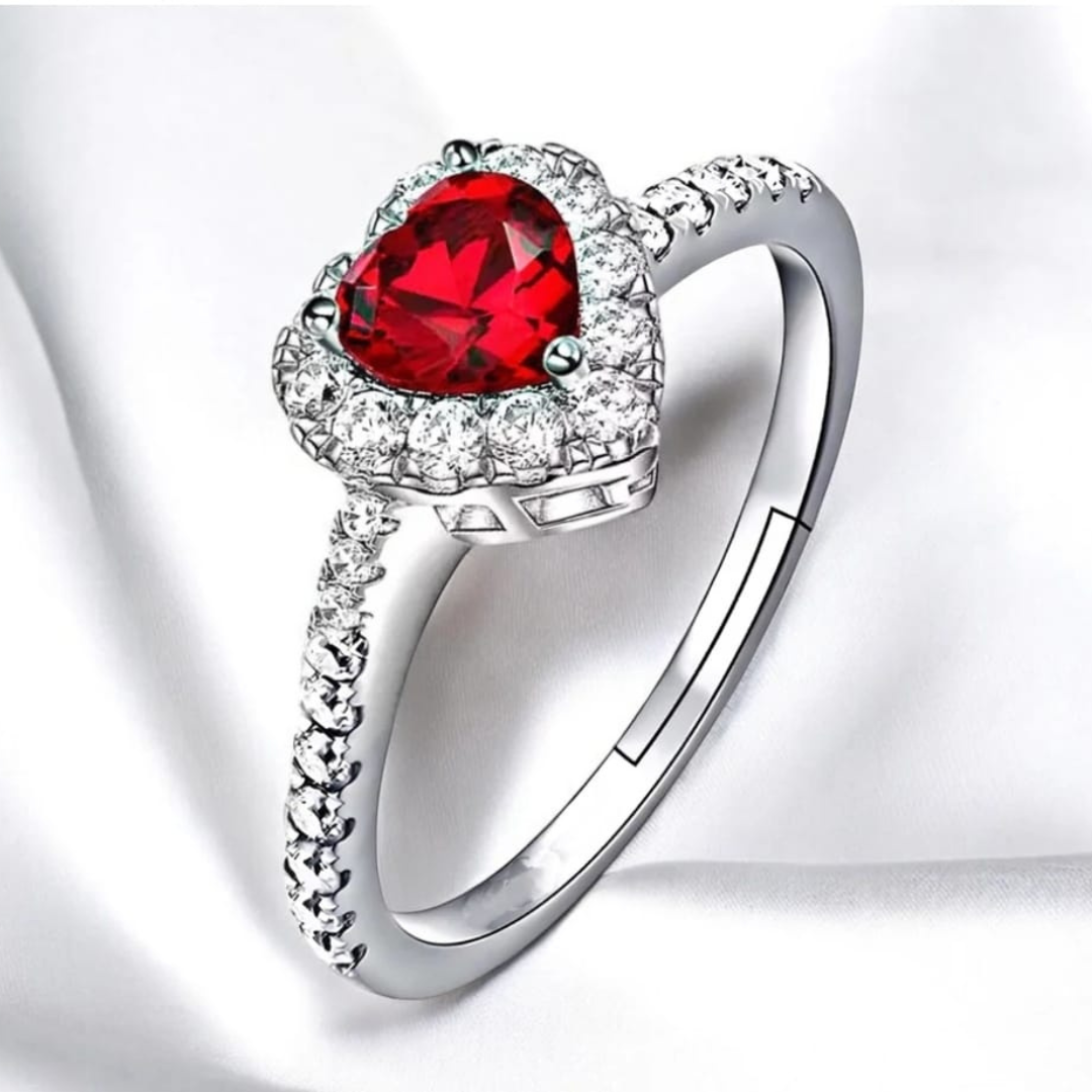 Embossed Red Heart Ring & Sword Bracelet