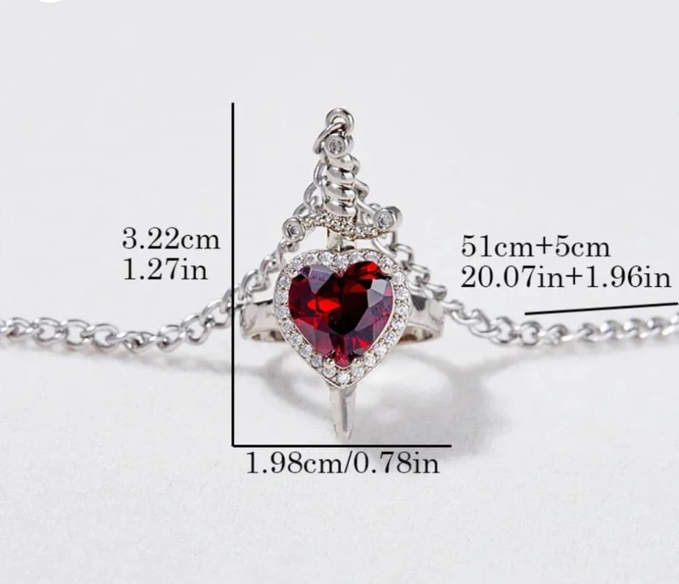 Embossed Red Heart Ring & Sword Bracelet